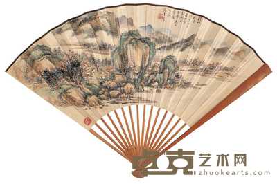 樊浩霖 高振霄 甲申（1944年）作 深山秋色图 行书 成扇 